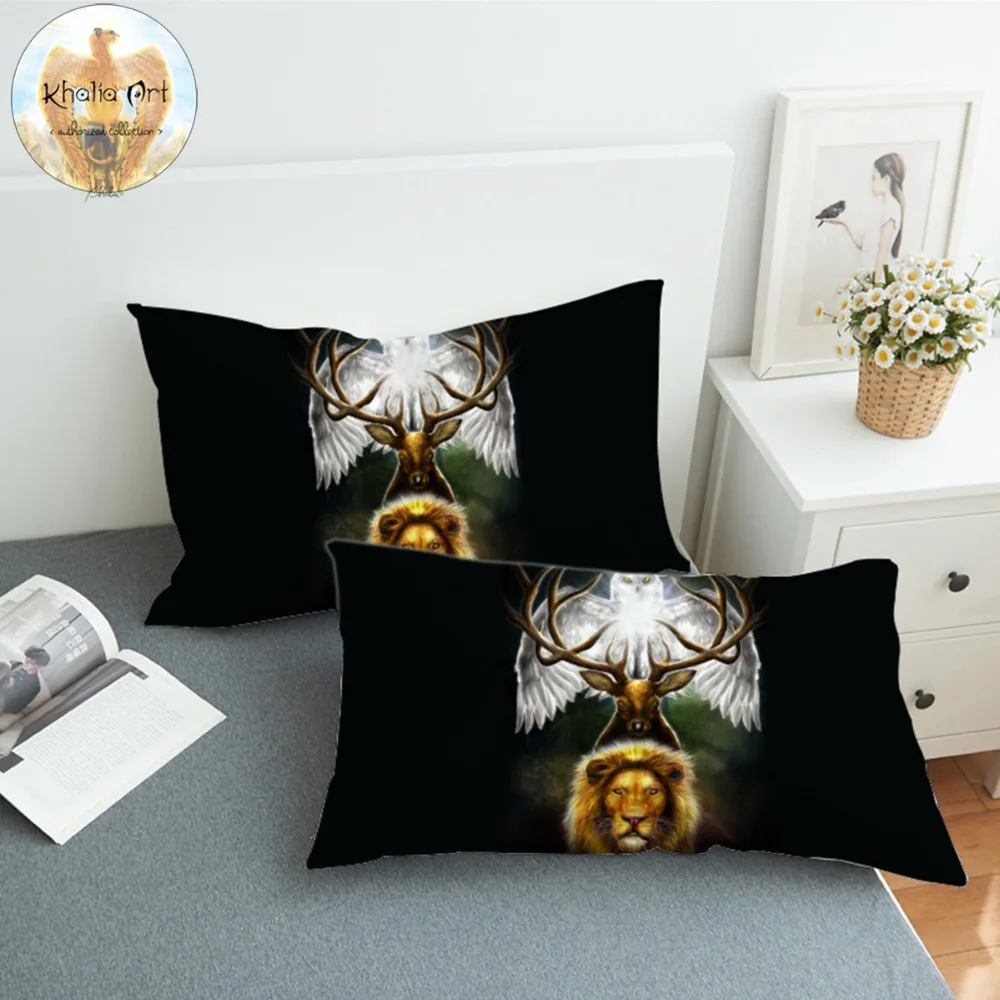 Leaders of the Earth by KhaliaArt Pillowcase 3D Printed Pillow Case for Adults Animal Bedding Eagle Lion Pillow Cover 2pcs