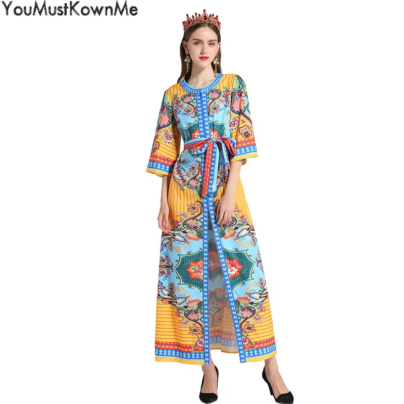 YouMustKnowMe long dress women round neck half sleeve loose straight