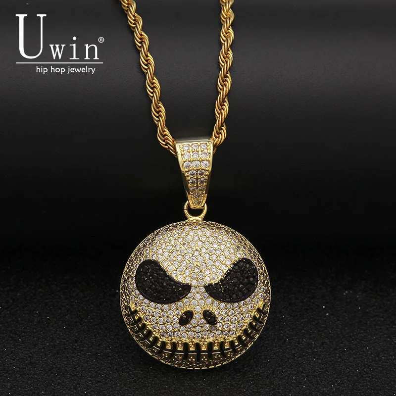 

UWIN Emoji Face Pendant AAA CZ Bling Iced Out Micro Paved Hip hop Necklace Tennis Chains Men's Hiphop Jewelry