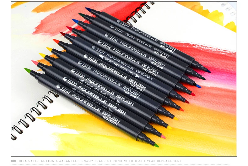 STA 80 Цвета комплект чернила на водной основе ручки, маркеры для рисования двойной наконечник тонкая кисть Маркер для белой доски для графический планшет для рисования манга товары для рукоделия
