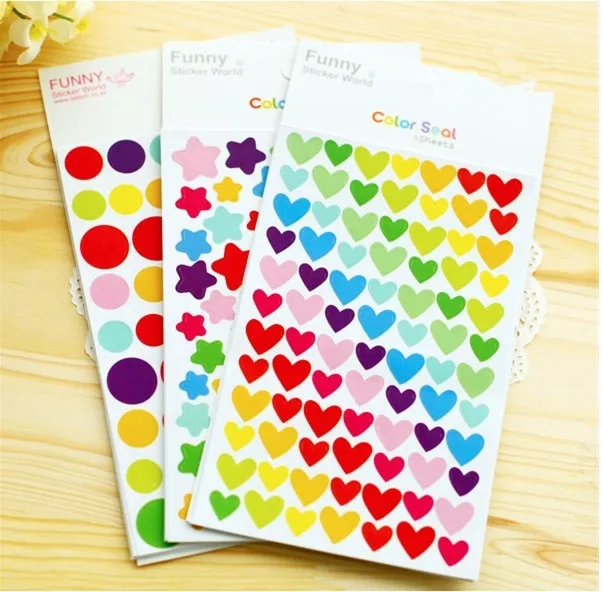

6 sheets Scrapbooking Stickers Lot / Rainbow Star Dots Heart Diary Decoration Sticker Paper Supplies CC02