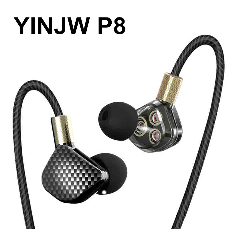 YINJW P8 Three Dynamic Driver System Speakers HIFI Bass Subwoofer In Ear Earphone Stereo Sports Earphone Monitor Earbud Headset