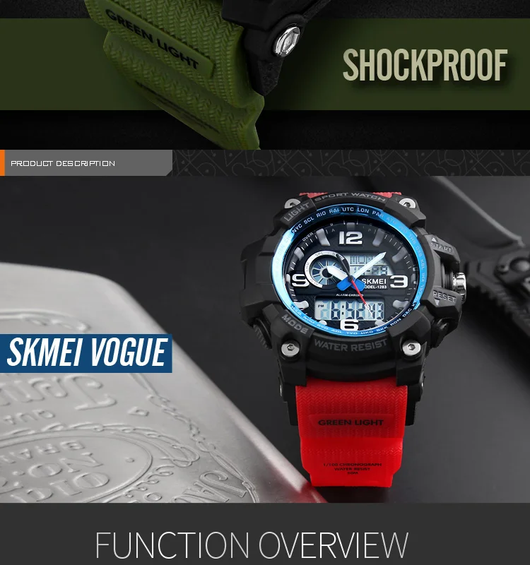 SKMEI спортивные часы мужские модные Многофункциональные цифровые кварцевые часы с хронографом и двойным дисплеем наручные часы Relogio Masculino 1283