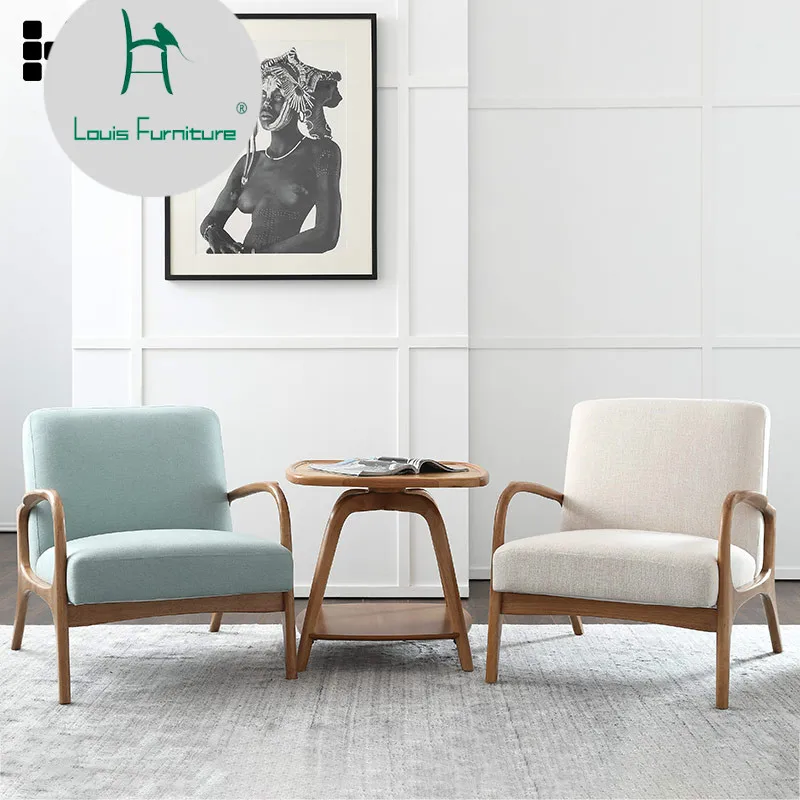 Louis Fashion Living Room Chairs Nordic Solid Wood Fabric Sofa Living