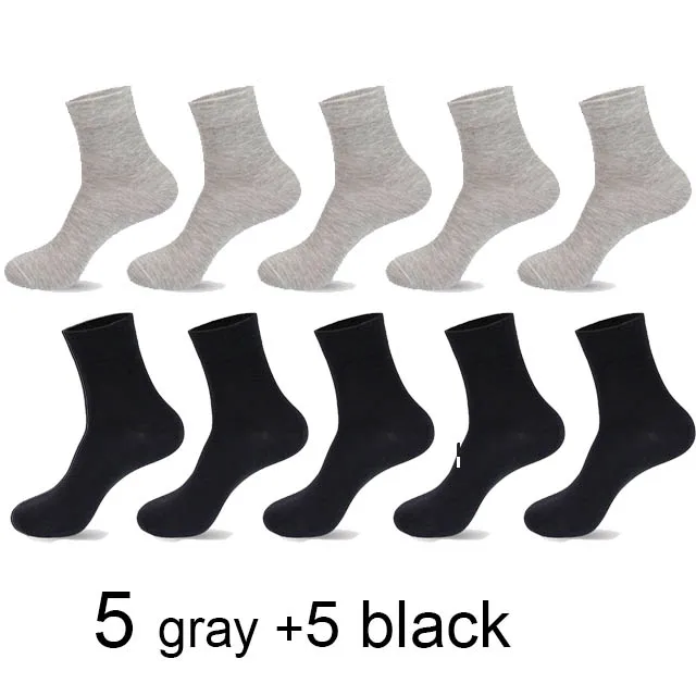 10 пар/лот, хлопковые носки для мужчин, черные, деловые, теплые, дышащие, дезодорирующие, мужские носки, Meias, подарок, плюс size42-45, новинка - Цвет: 5 gray 5 black