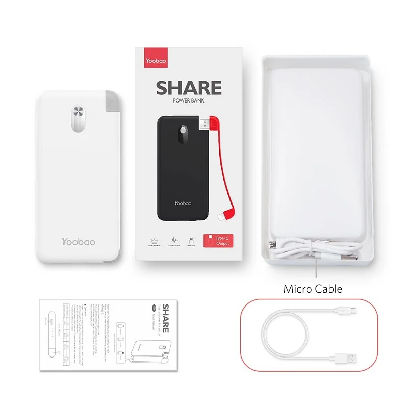 Yoobao S5K 5000mAh Встроенный кабель Внешний аккумулятор ультра тонкий портативный для