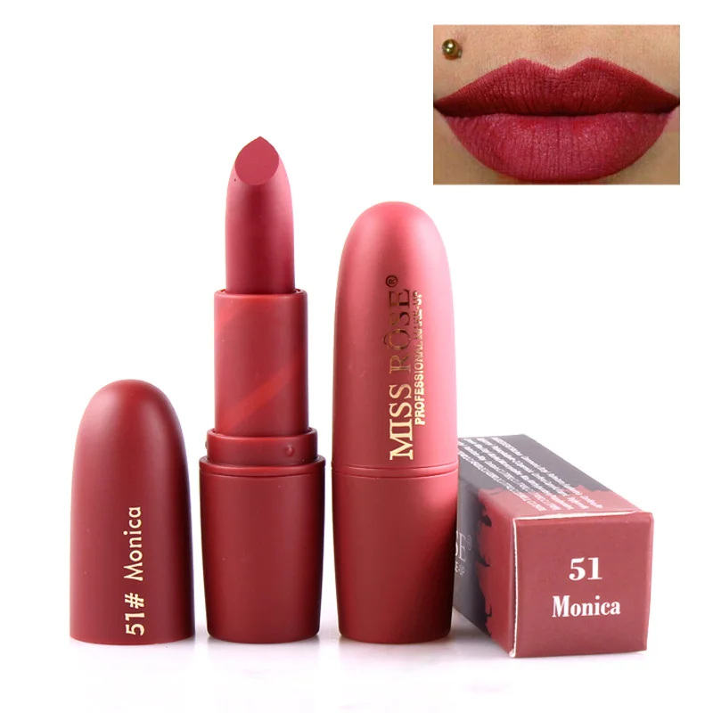 New MISS ROSE Lipstick Matte Waterproof Velvet Lip Stick 18 Colors Sexy Red Brown Pigments Makeup Matte Lipsticks Beauty Lips - Цвет: 51