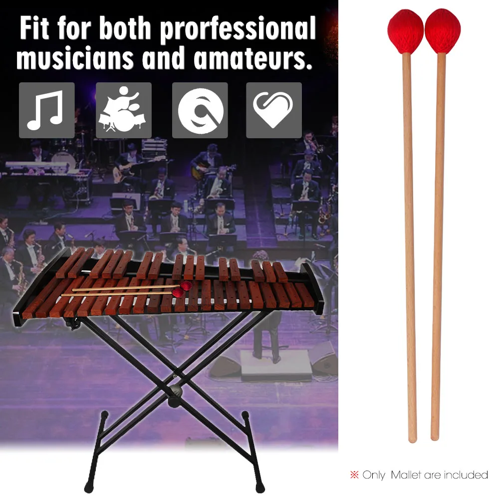 1 Pair Middle Marimba Stick Mallets Xylophone Glockensplel Mallet with Beech Handle Musical Accessories Mallets for Amateurs