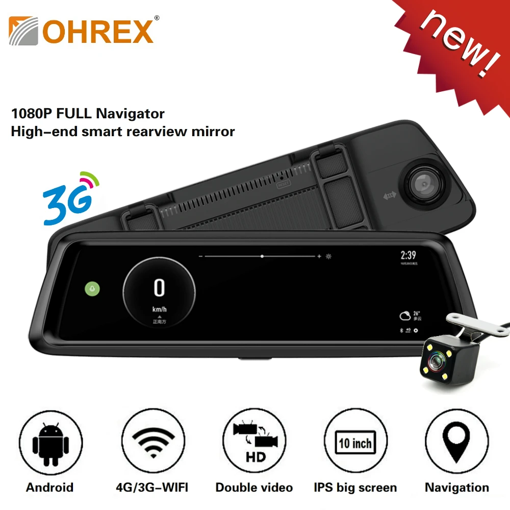 OHREX T903 Автомобильный dvr 10 дюймов Full HD Android зеркало заднего вида двойной объектив 1080