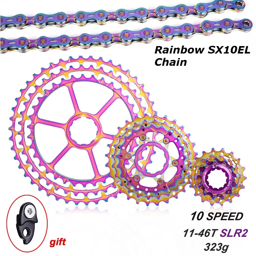 

MTB Bicycle Groupset 10 Speed Colorful 11-46T SLR2 Cassette Bicycle Freewheel Sprocket SX10EL Rainbow Chain 10S Bike Group set