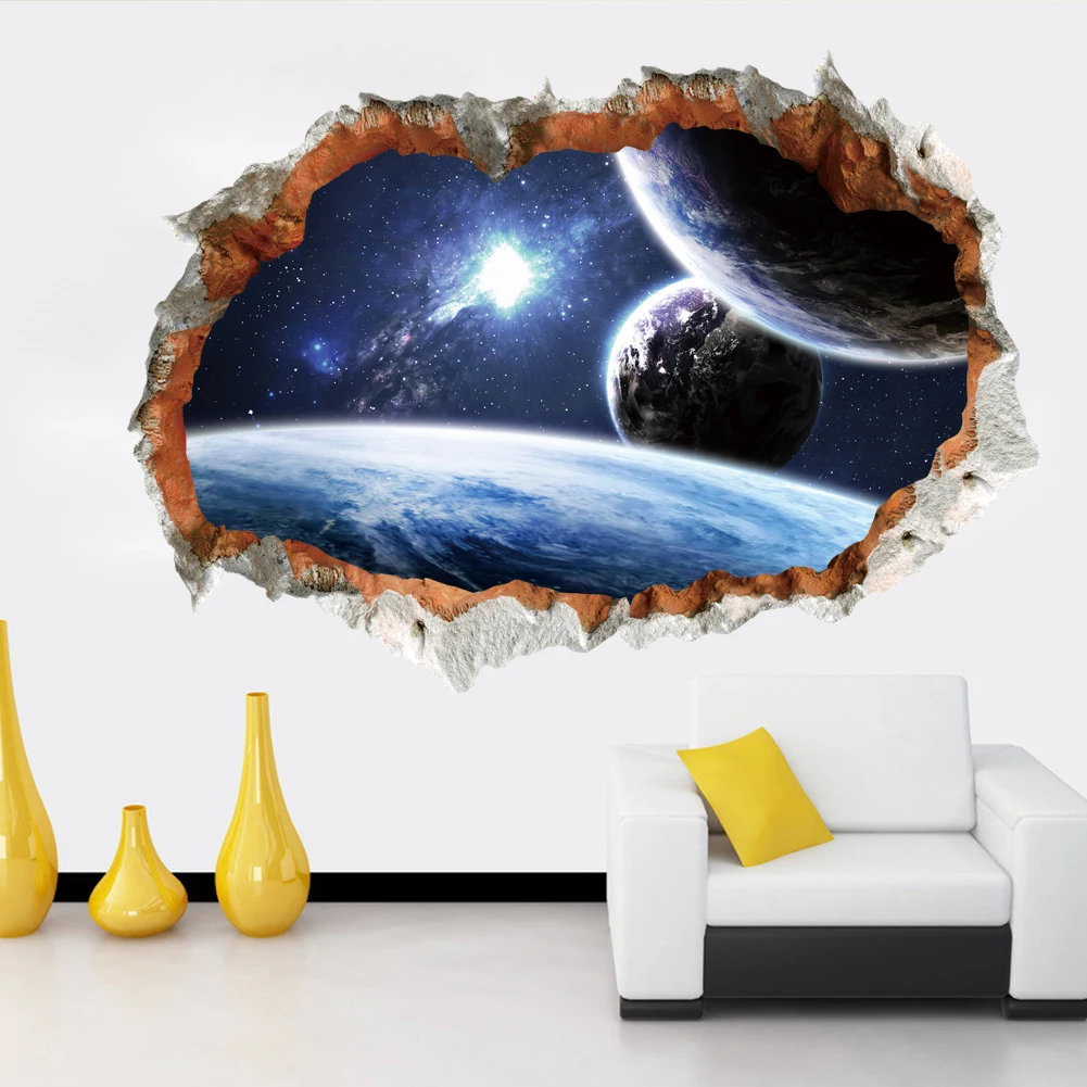 Outer space Star Galaxy Wall Sticker 3D Vivid broken Wall Decals Poster nursery Mural Living Room Bedroom Home Decor art sticker