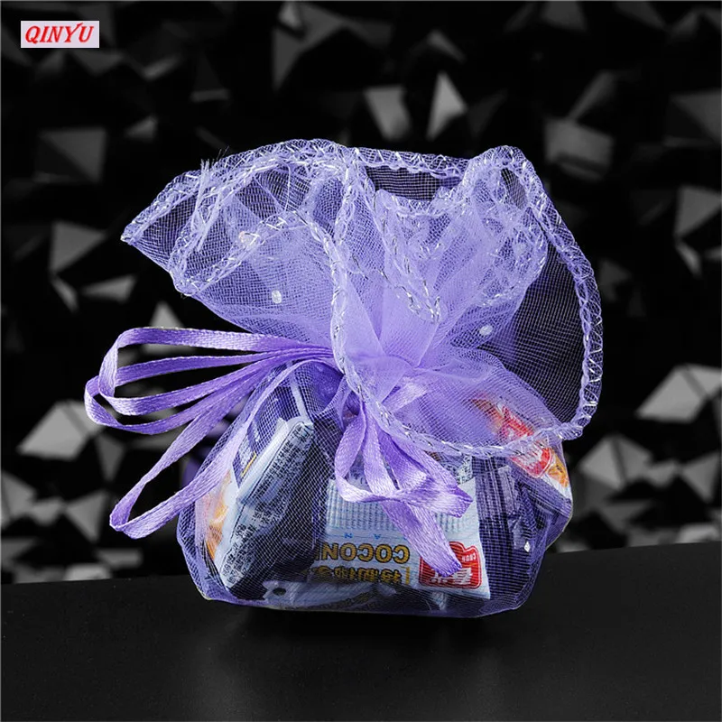 50 шт Круглые сумки из органзы с завязками, вечерние сумки, свадебные подарочные упаковочные пакеты для детского дня рождения, конфет, ювелирные изделия 5ZSH836 - Цвет: Light purple
