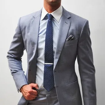 

2018 New Arrival 2 Pieces Business Men Suits Light Grey Wedding Suits For Groomsman Slim Fit Groom Tuxedos (Jacket+Pants+Tie)