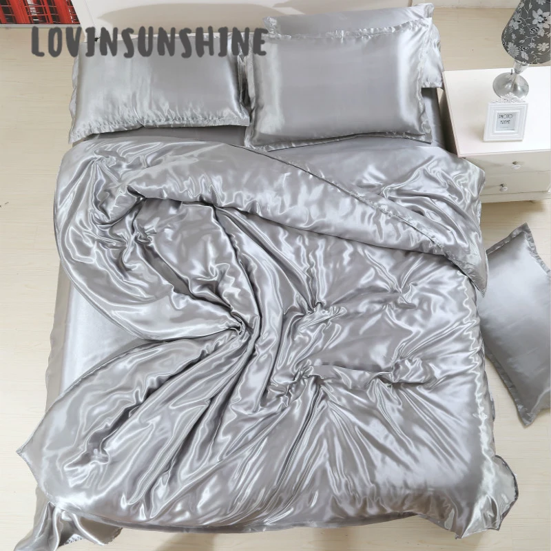 

LOVINSUNSHINE Quilt Cover Queen Silk Bedding Home Textile Solid Color Design Duvet Cover Set Luxury AB#81
