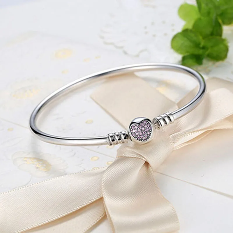 

Zircon heart charm bracelets & bangles for women girls 925 sterling silver female bangle bracelet fashion jewelry bijoux femme