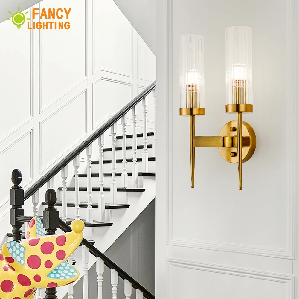 (E14 LED Bulb For Free)Nordic Wall lamp stairs Led wall light for home bathroom/bedroom light Glass shade wall sconce wandlamp