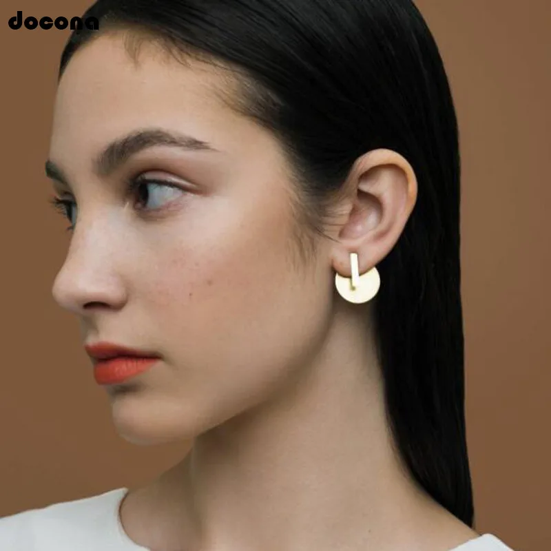 

docona Punk Gold Color Round Stud Earring for Women Metal Geometric Circle Studs Earrings Wedding Jewelry A17102