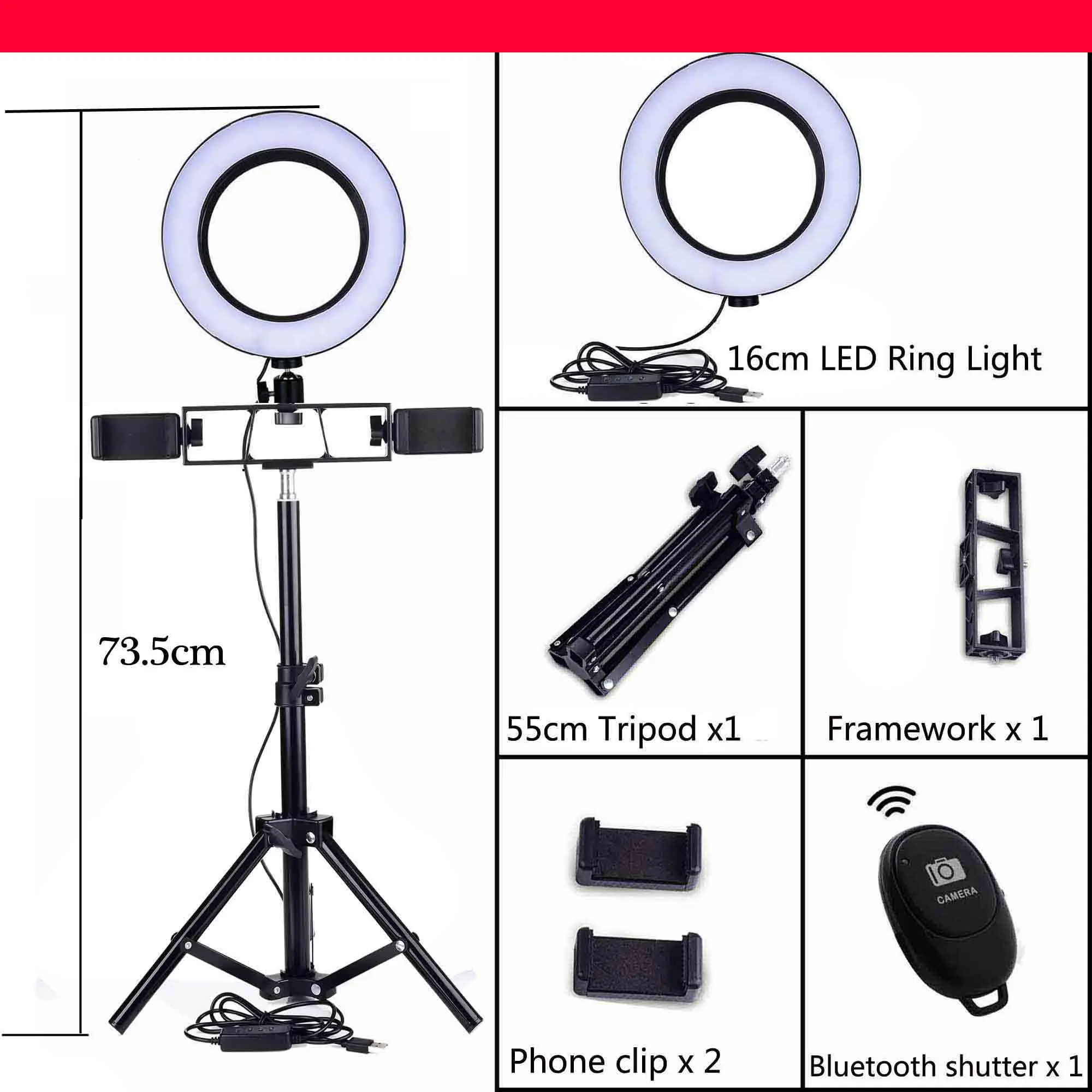 Светодиодный светильник-кольцо со штативом для YouTube, видео, Настольный светильник для макияжа, настольный мини светодиодный светильник для камеры, 3 держателя для телефона