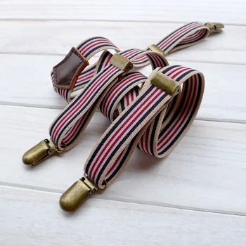 

High Quality Vintage Striped Braces New Fashion Elastic Suspenders Adjustable 3 Clip Bronze Adult Unisex Belt Strap Y-Back Belts