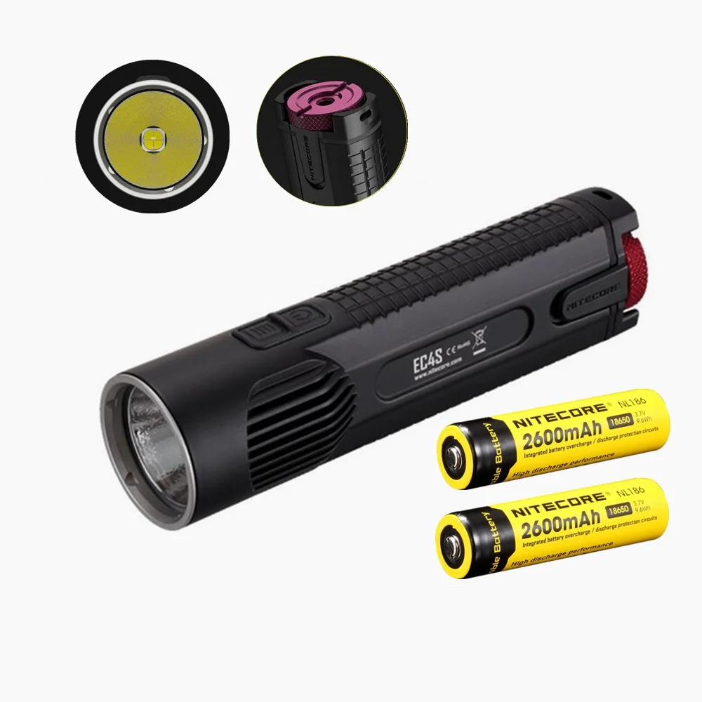 Nitecore EC4S die case unibody Flashlight with 2 pcs nitecore NL186