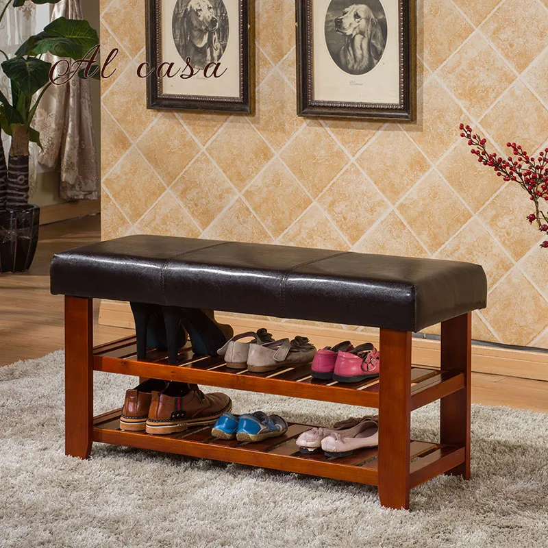 Al Casa High End Wood Shoe Storage Bench Pu Cushion Shoe Storage