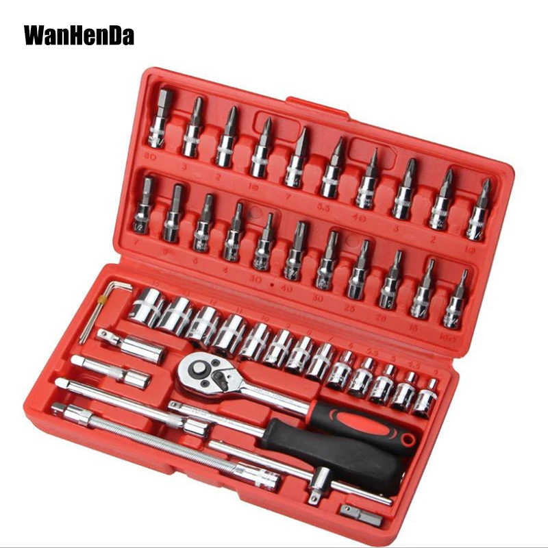

Professional 46Pcs Spanner Socket Set 1/4 inch Screwdriver Ratchet Wrench Set Car Repair Tools Combination Repairing Hand Tool