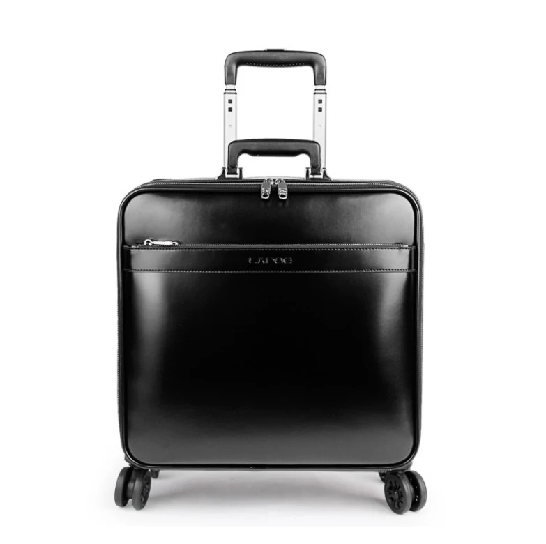 Carrylove мужские настоящие винтажные ручные чемоданы 1" 20" из коровьей кожи, ретро чемодан на колесиках для посадки - Цвет: black