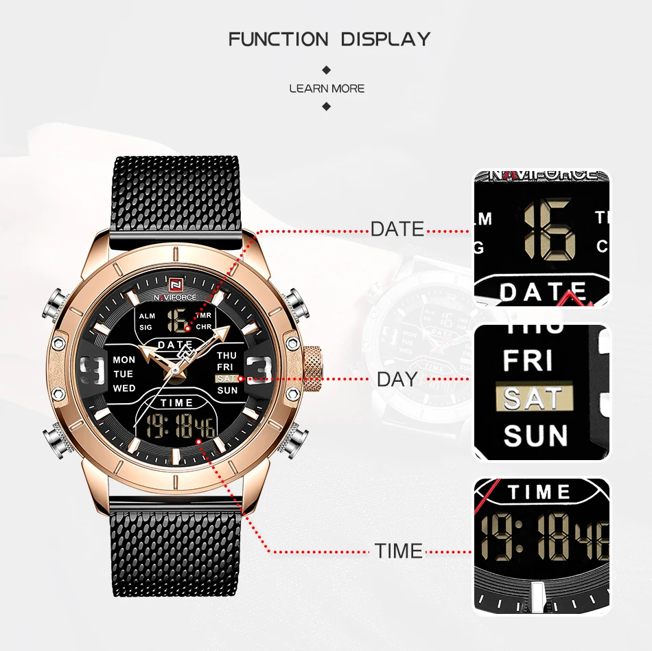 Мужские часы лучший бренд класса люкс NAVIFORCE 9153 светодиодный Секундомер спортивные военные водонепроницаемые наручные часы со стальным ремешком Мужские часы