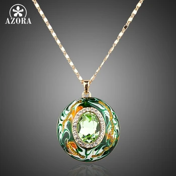 

AZORA Gold Color Stellux Austrian Crystals Oil Painting Pattern Design Pendant Necklace TN0007
