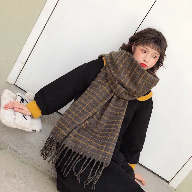 

2020 new arrival fashion women autumn winter thick warm plaid tassel scarf comfortable soft travel fresh sweet holiday scarf
