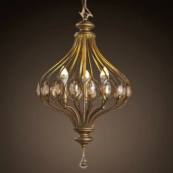 

DOXA American Vintage Pendant Light Fixtures Iron LED Pendant Lamps Crystal Pending Lighting Bedroom Study Suspension Luminaire