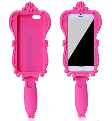 Hmwy-silicone Pc Anti-drop Makeup Mirror Phone Cover Flip(pink)