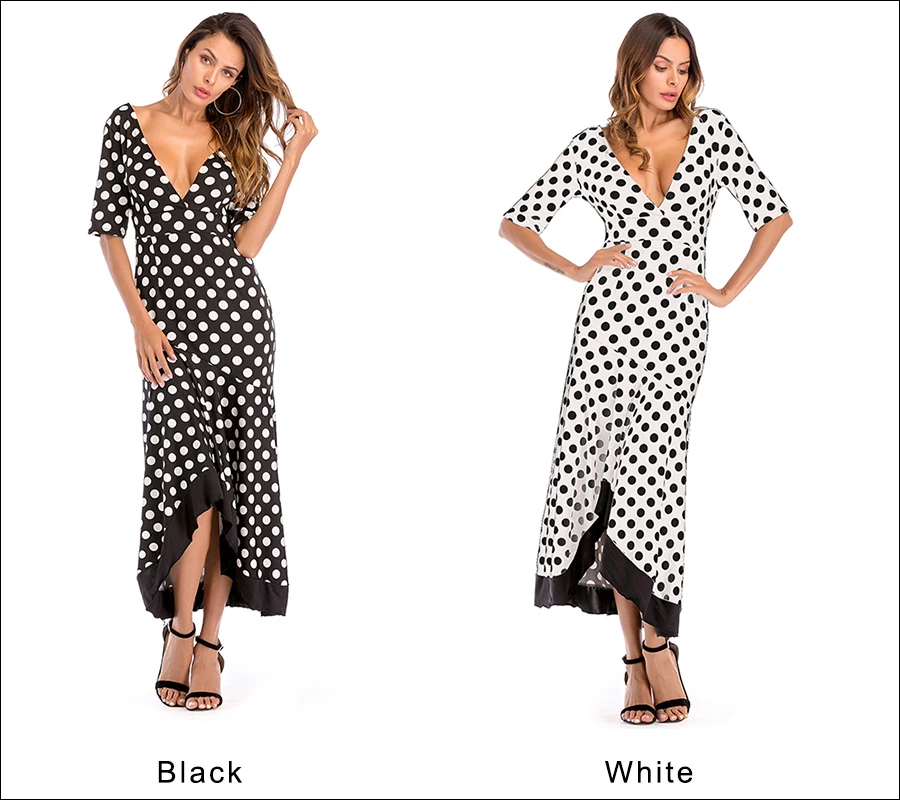 Gladiolus New Autumn Women Long Dress Half Sleeve Deep V-Neck Sexy Backless Polka Dot Ruffles Hem Maxi Dress Robe Femme Ete 2018 (20)