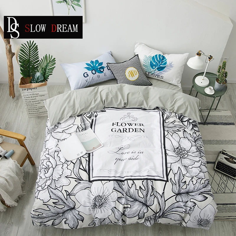 

SLOWDREAM Flower Garden Bedding Set Bedspread Soft Double White Cover Set Flat Sheet Decor Home Textiles Bedclothes Bed Linens
