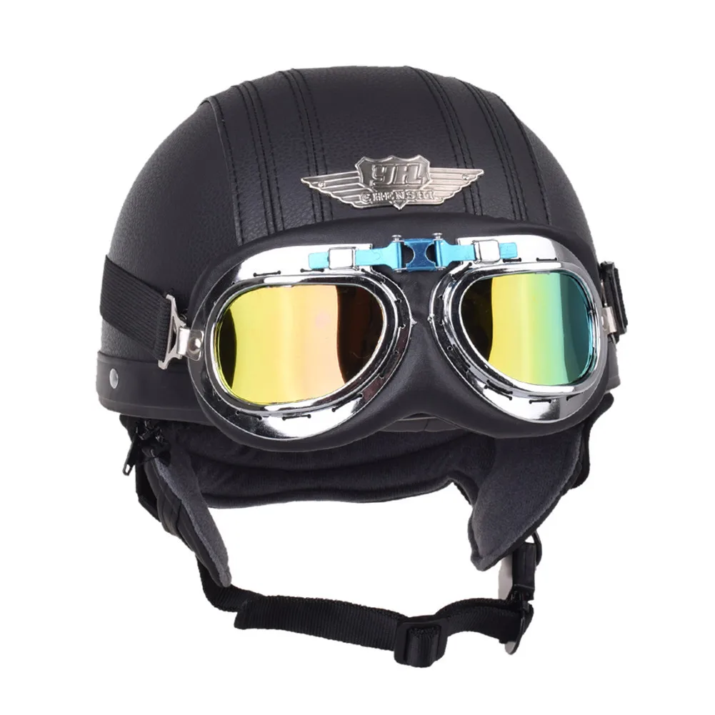 YOHE мотоциклетный шлем кожа ретро пилот Чоппер половина шлемы каски Casco