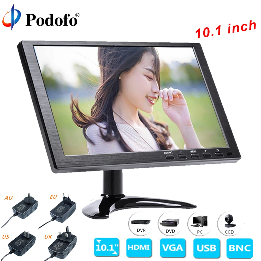 

Podofo 10.1" LCD HD Monitor Mini TV & Computer Display Color Screen 2 Channel Video Input Security Monitor With Speaker VGA HDMI