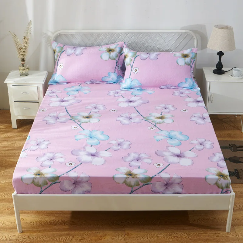 Twin Full Queen size Flower 1pc Fitted Sheet cotton Printing Bed Sheet