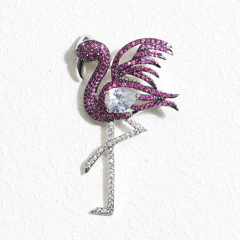 UALGL Fashion Elegant Jewelry Lovely Flamingo Crystal Animal Brooches For font b Women b font Wedding