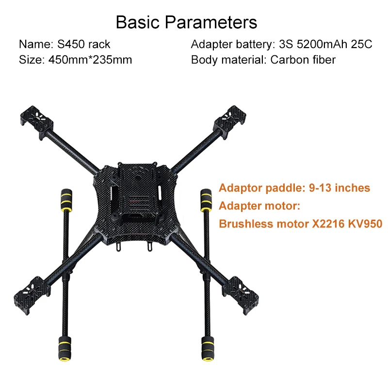 

MIZEKONDA Aerial Camera S450 Pure Carbon Fiber FPV Four-Axis Drone Multi-Rotor Rack Coach Rack Carbon Fiber 3K Composite Frame