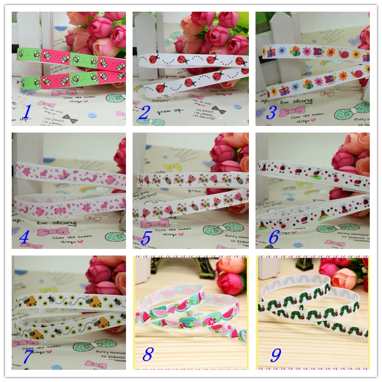 

3/8'' Free shipping Ladybug watermelon printed grosgrain ribbon hair bow headwear party decoration wholesale OEM 9mm D153