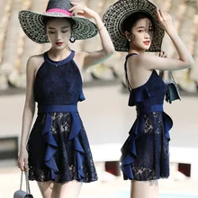 Большой кружевной купальный костюм платье для женщин одежда для плавания танкини большого размера женский купальный костюм бандаж бандо пляжная одежда