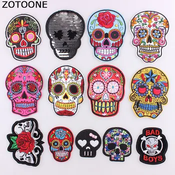 

ZOTOONE Punk Rock Skull Embroidery Patches For Clothing Flower Rose Skeleton Iron On Biker Patches Clothes Stickers Applique C
