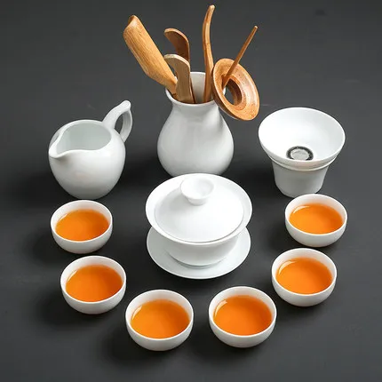 Чисто белый фарфоровый чайный набор кунг-фу китайский бытовой сухой чайный поднос офисный простой керамический чайник чашка чая, кружка