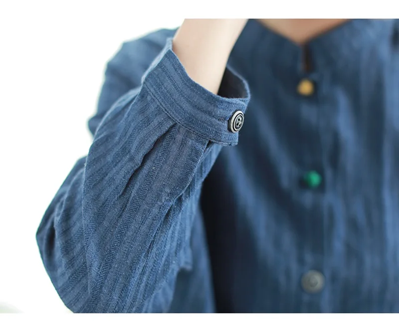 Mferlier Women Blouse Stand Collar Long Sleeve Panelled Colorful Buttons Cotton Linen Artsy Ladies Autumn Blouse