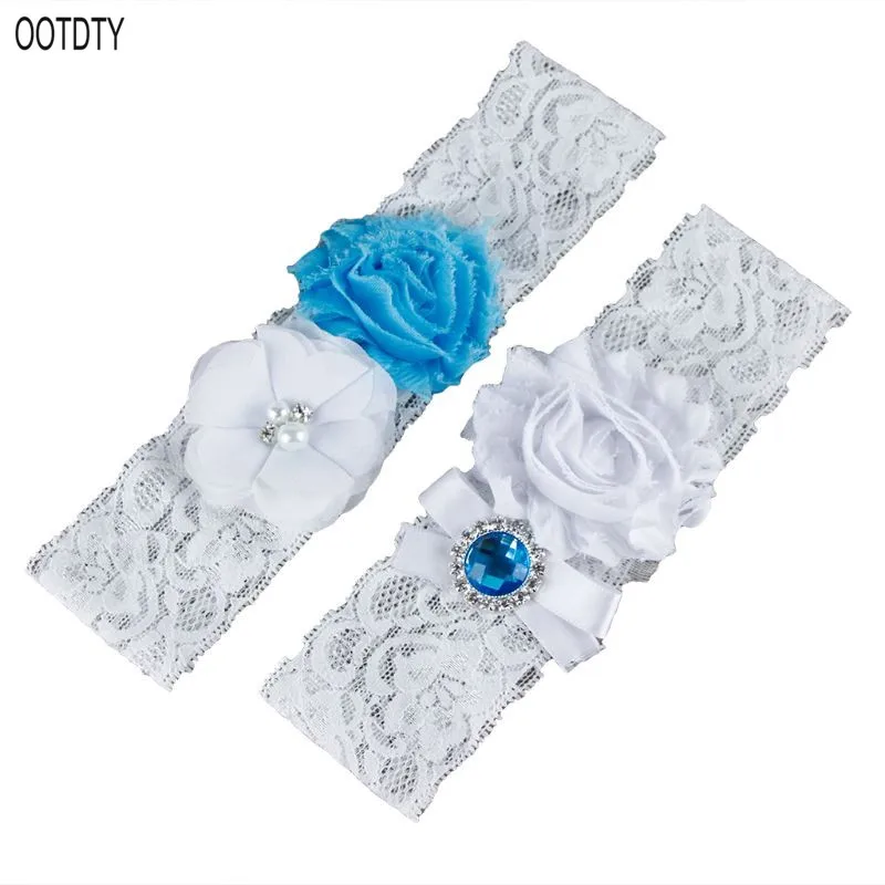 

Handmade sky-blue and white lace disc flower bride garter bride decoration Sexy Lingerie Cosplay Suspender Bowknot Leg Ring