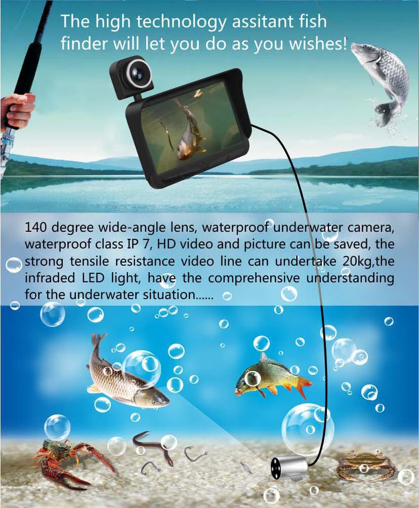 HD Underwater Video Camera System with 4.3 LCD Monitor 4000mAh Battery Built-in & 20M 2MP Fishing Camera and AHD Camera on LCD_17