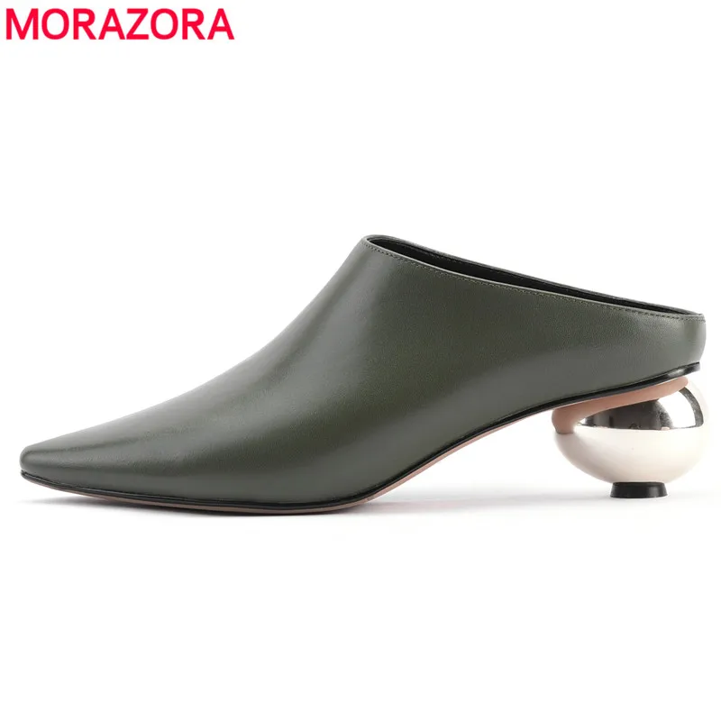 

MORAZORA 2019 new arrival pumps women shoes genuine leather summer shoes pointed toe fashion mules shoes woman big size 34-42