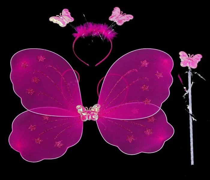 

4pc/set Kids girls Fairy Princess Costume Sets colorful stage wear Butterfly Wings Wand Headband Tutu Skirts