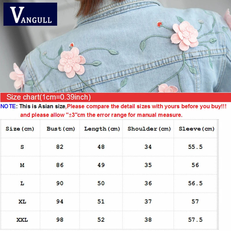 VANGULL джинсовая куртка пальто для женщин с вышивкой стереоскопический цветок новые весенние элегантные пальто для девочек Милая верхняя одежда короткие куртки