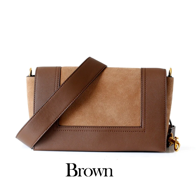 Женская сумка из натуральной кожи, брендовый стиль, Лоскутная сумка через плечо, коровья кожа, широкий ремень, сумка через плечо, Два ремешка - Цвет: Brown